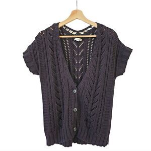 American Eagle Outfitters Open-Knit Short Sleeve Cardigan in Dark Purple